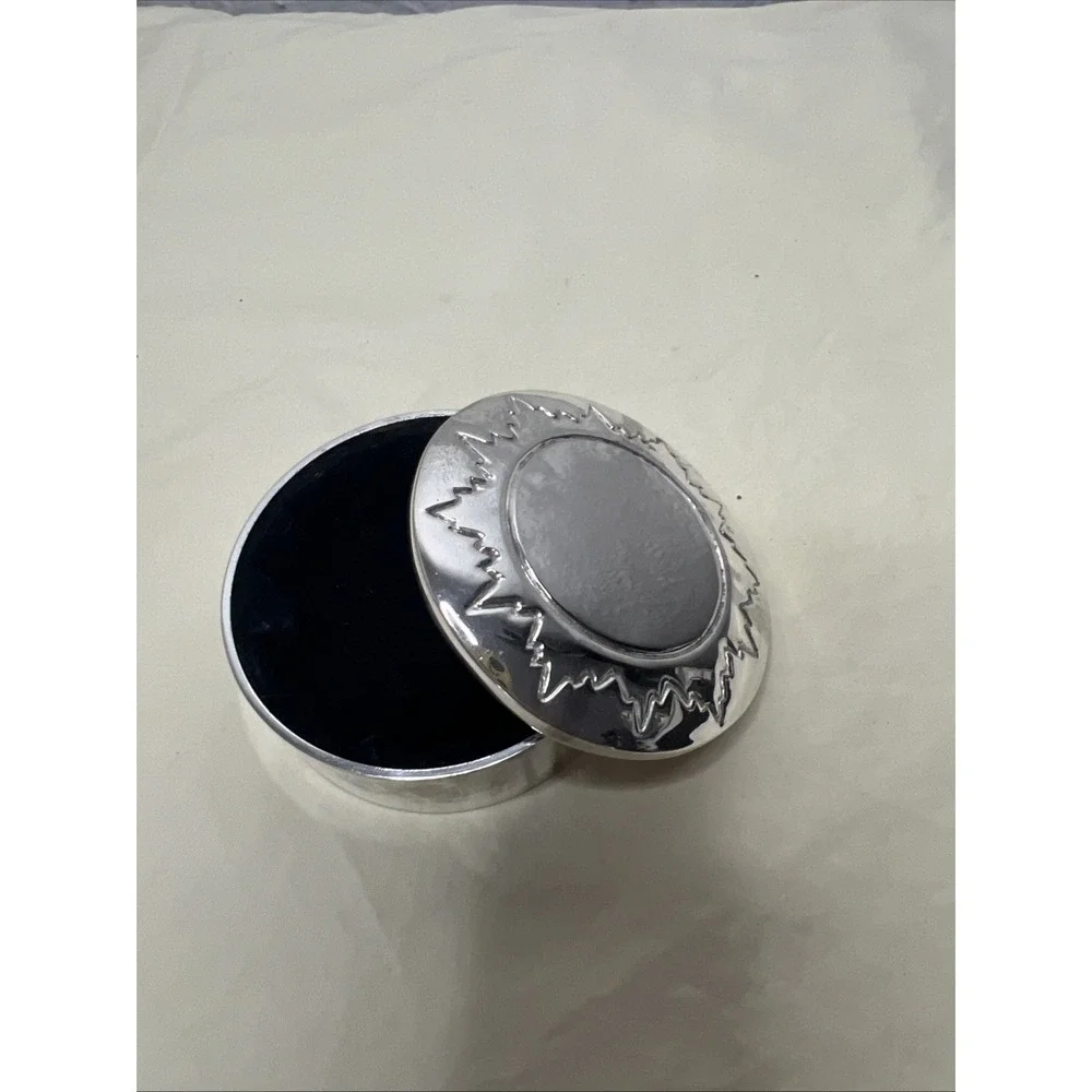 Vintage Avon Silver Plated Sun Design Trinket Keepsake Box w Velvet Lining